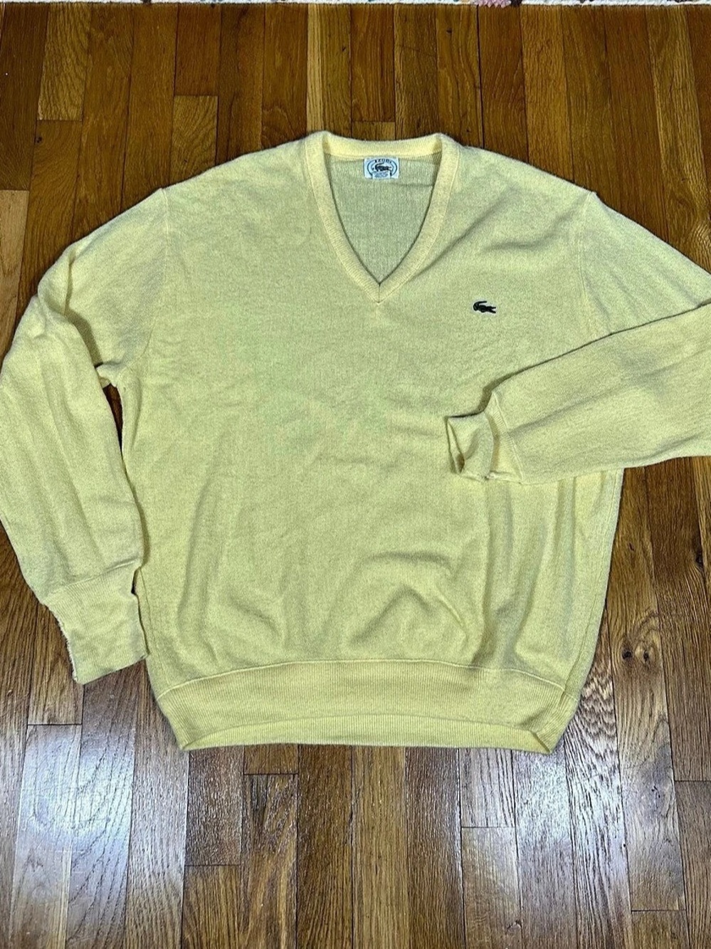 Lacoste V-Neck Wool Sweater Yellow XL made in USA